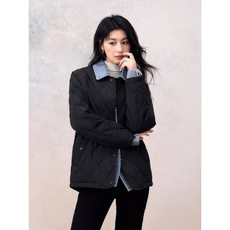 YAYA Women's Faux Two-Piece Shirt Collar Short Down Jacket