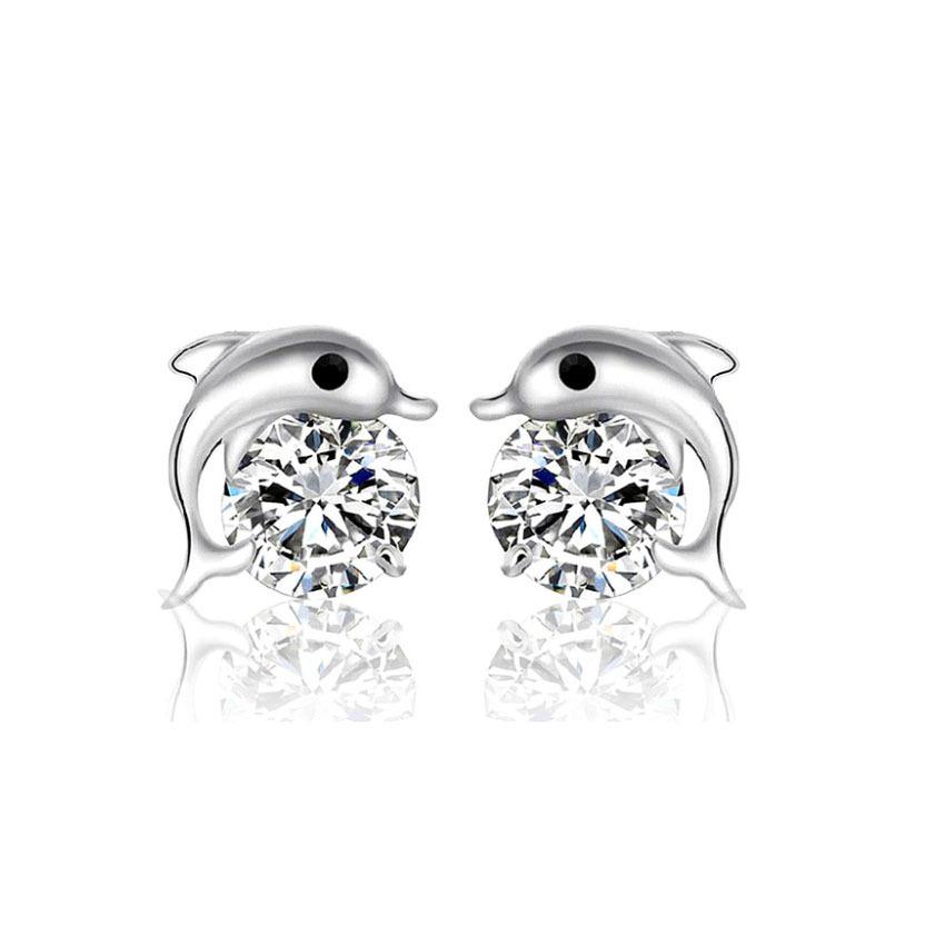 

Silver Dolphin Zircon Earrings Sweet Wind Pure Silver Earrings Female Earrings Super Flash Diamond Earrings Trendy чорний