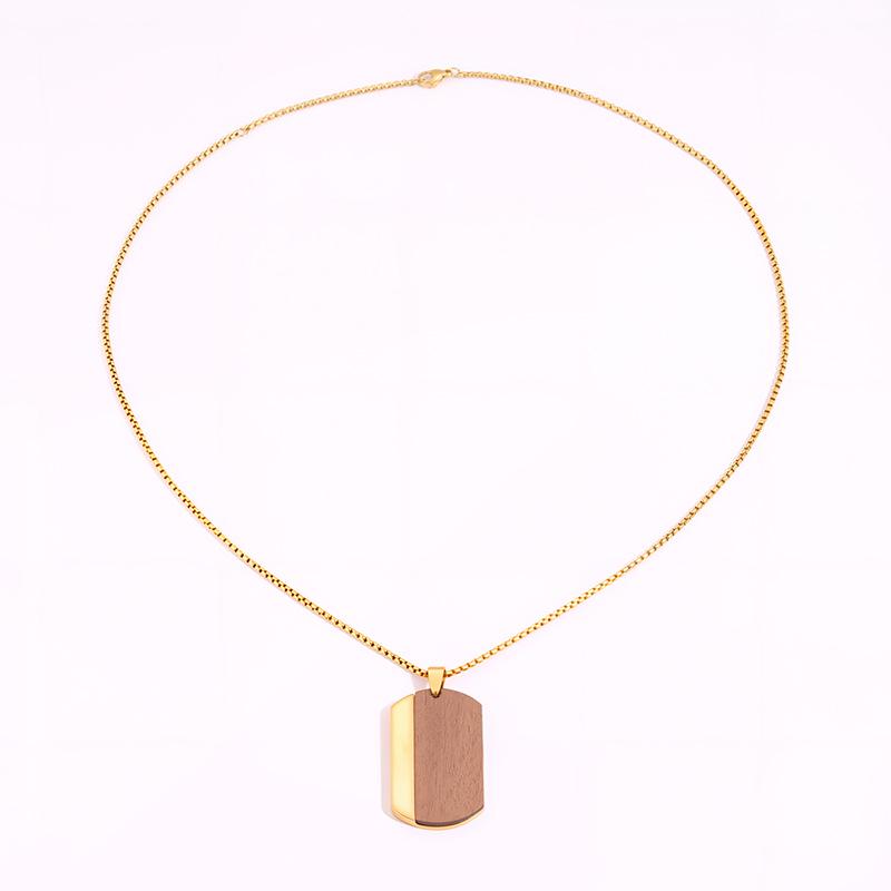 Bestselling Men's Two-Tone Wooden Cross Titanium Steel Dog Tag Necklace