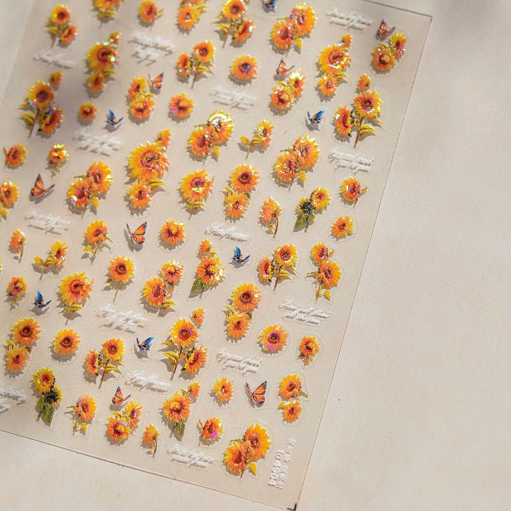 1Sheet 5D Soft Embossed Relief Nail Stickers Cute Daisies Self Adhesive Slider Stickers Press On Nails DIY Nail Art Dec