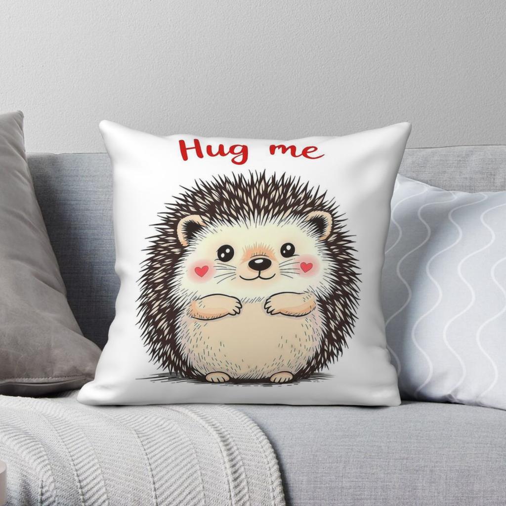 Hedgehog Hug Me Square Pillowcase Polyester Linen Velvet Pattern Zip Decor Pillow Case Sofa Seater Cushion Cover X