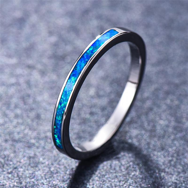 Female Charm White Fire Opal Blue Stone Rings Vintage Fashion  Color Wedding Band Jewelry For Women
