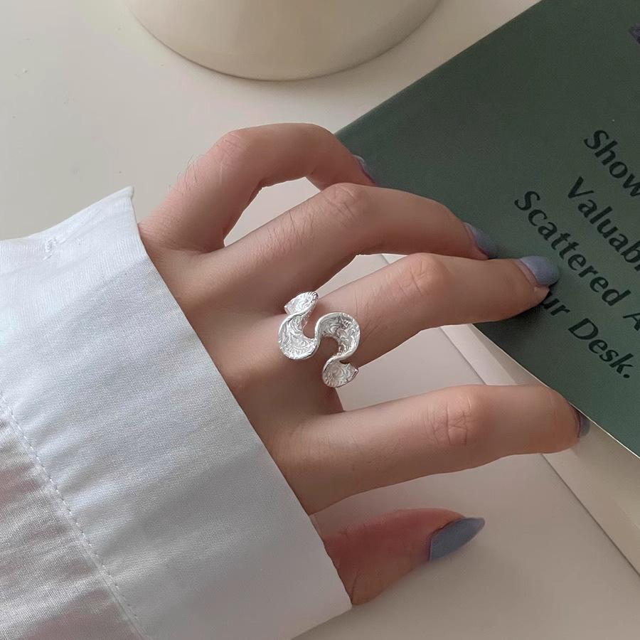 PANJBJ 925 Sterling Silve Texture Ring for Women Gift Wide Wave Geometry Ins Originality Adjustable Jewelry Gift Dropshipping