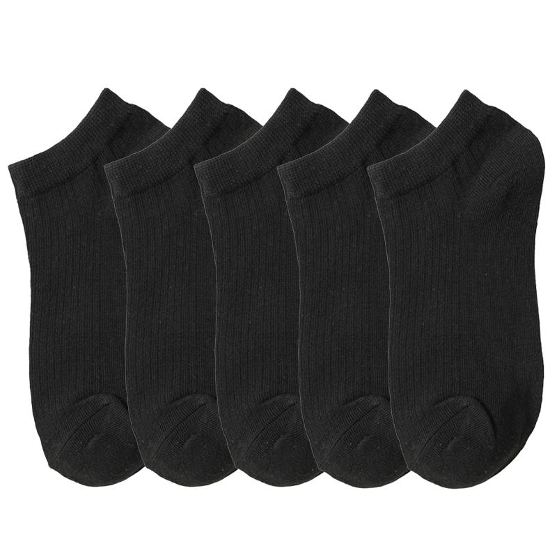 

5 пар/лот Впитывающие пот однотонные черные белые дышащие носки Мужские хлопковые носки-лодочки с низким вырезом one pair чёрный