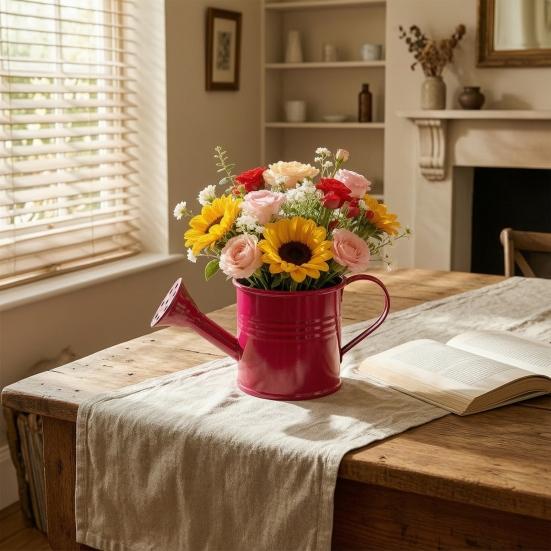 Colorful Iron Floral Container Metal Watering Can for Outdoor Plants, Small Kettle with Handle Decorative Plant Jug Succulents Garden Flowers,