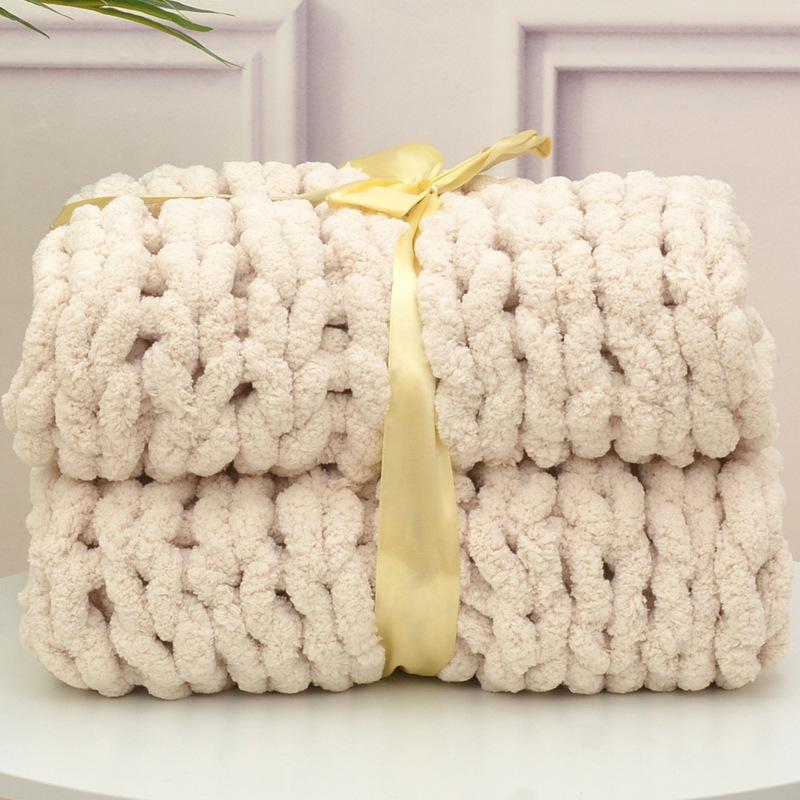 Hand Chunky Knitted Blanket Handmade Coarse
