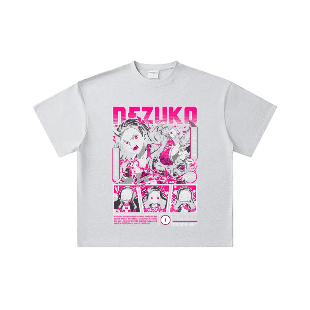 260 GSM Double Yarn 32 Count 100% Cotton Demon Slayer V56 Nezuko Print Unisex Heavy Cotton T Shirt