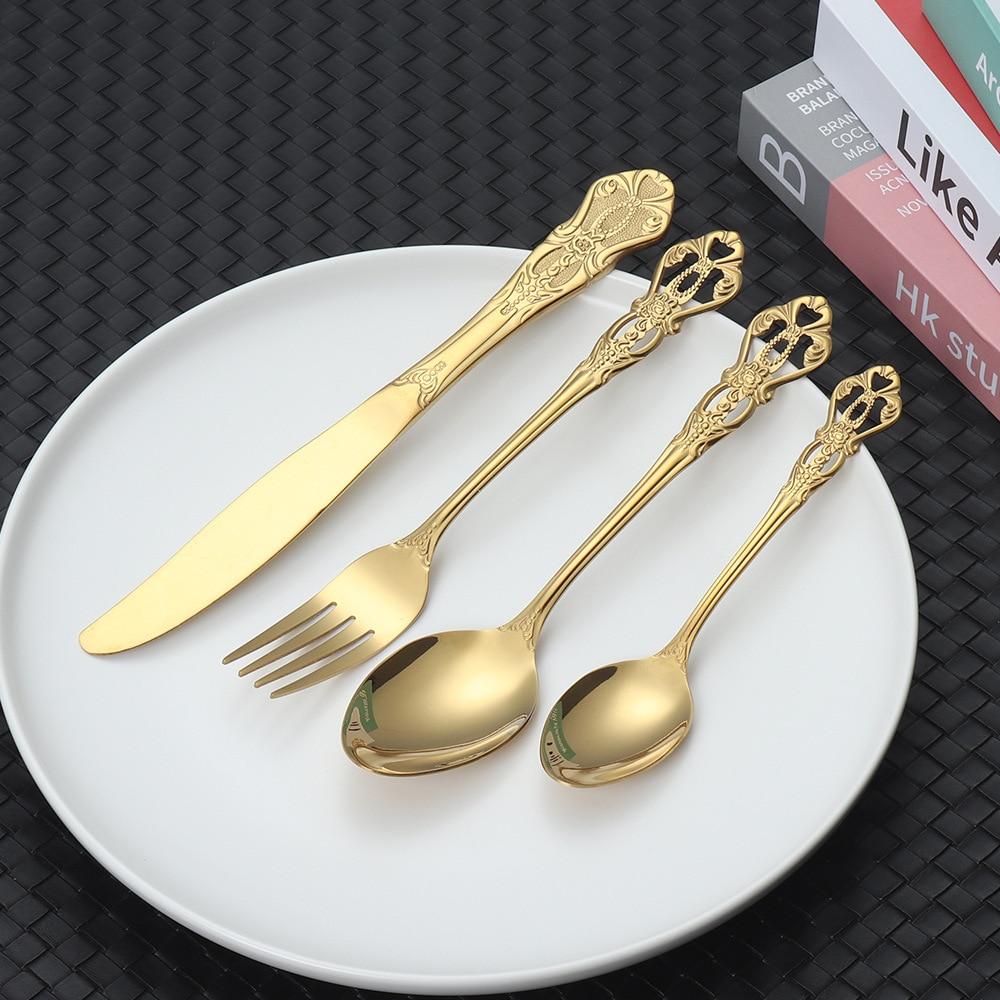 Royal Tableware Set Embossed Retro Stainless Steel Knife, Fork, Spoon Hotel Western Food Knife, Fork CST