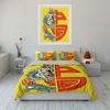 3Pcs Half Dragon Chinese Fu Character Duvet Cover Set, Yellow Base New Year Lucky Bedding Single Double King Queen, Gift