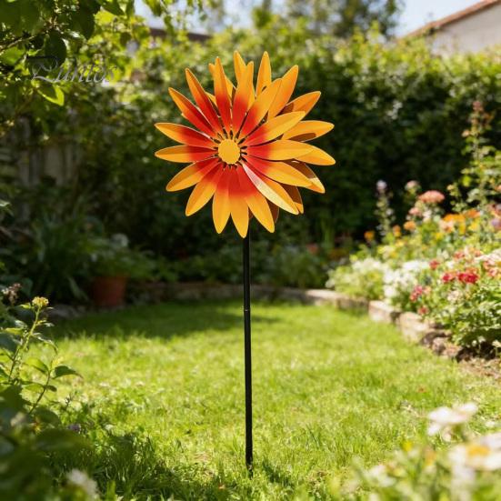 Garden Spinner for Windowsill Sunflower Metal Stake, Spinning Flower Yard Ornament, Rustproof Creative Lawn Ornament Gifts Art Outdoor Patio