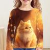 Cute Cartoon Cat Print Clothes Autumn Children Top Round Neck Long Sleeve T-Shirt Fashionable Comfortable Versatile Leisure T-shirt