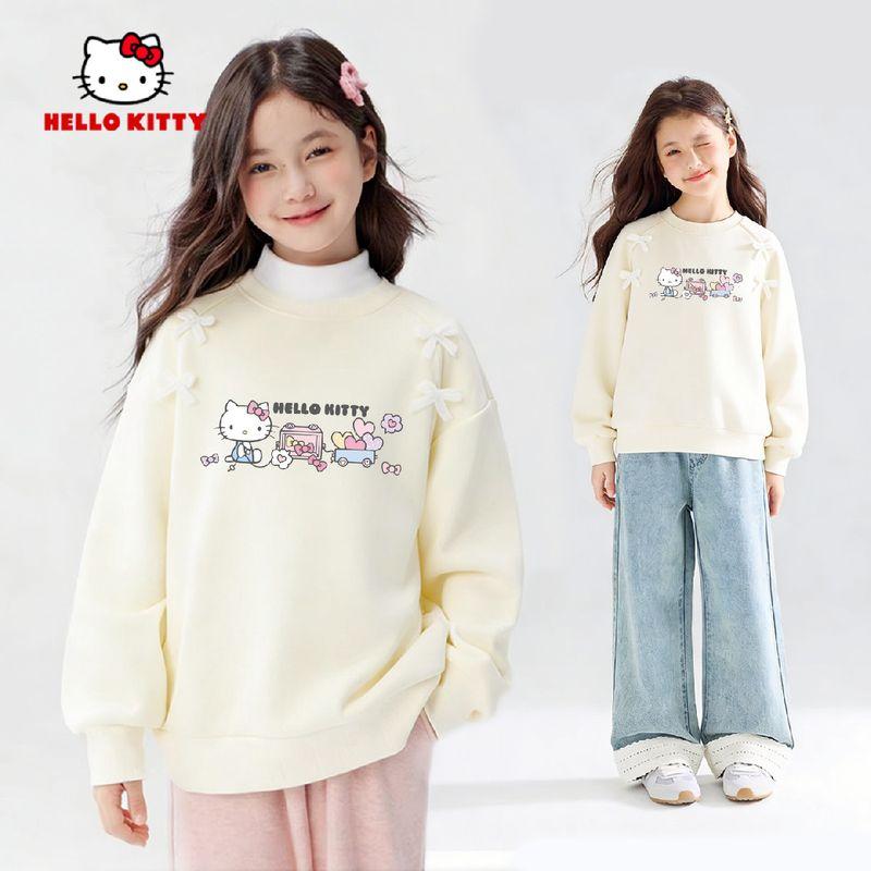Hellokitty Girls Sweatshirt Spring and Autumn 2026 New Style Children s Stylish Top Big Kids Spring Outfit Girls Long Sleeve Ti Heart Car White 130 cm
