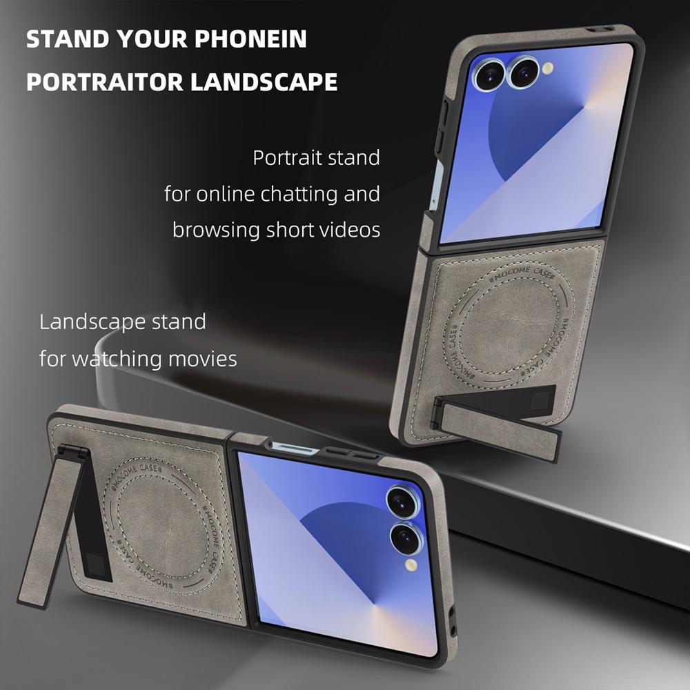 KEYSION Luxus PU Leder Magnetische Hülle für MagSafe für Samsung Galaxy Z Flip 7 5G 7 SE Ständer Kabelloses Laden Handyhülle