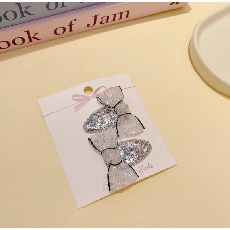 1pair Newfashion Glitter Headwear Clip for Children Baby Girl Princess Series Kawaii Cute Hairpin Mesh Bow Side Clip Headwear
