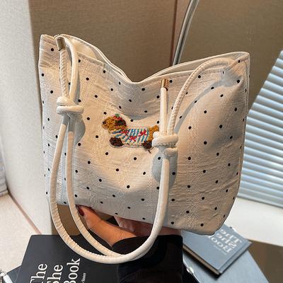 Cute Dachshund One Shoulder Crossbody Bucket Bag Niche Polka Dot Foreign Style Simple Versatile Fashion Textured Women'S Bag