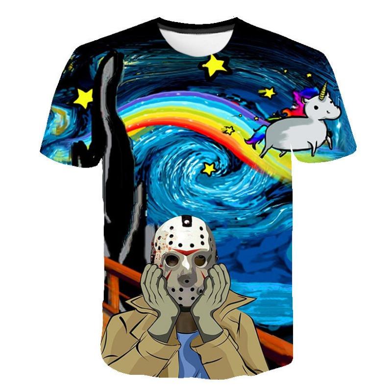 Summer Fashion Trend Short Sleeved Oil Painting Style White Brown Horse Animal Pattern Men's Casual T-shirt