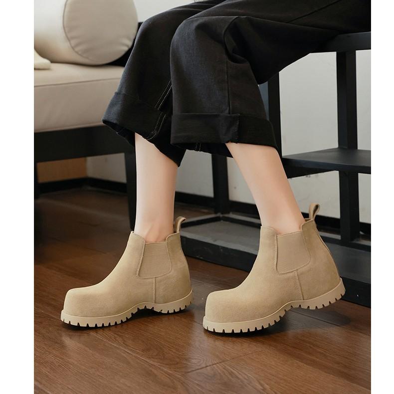 Vintage round head versatile invisible inner heightening Martin boots femininity spice thick-soled frosted Chelsea boots short boots