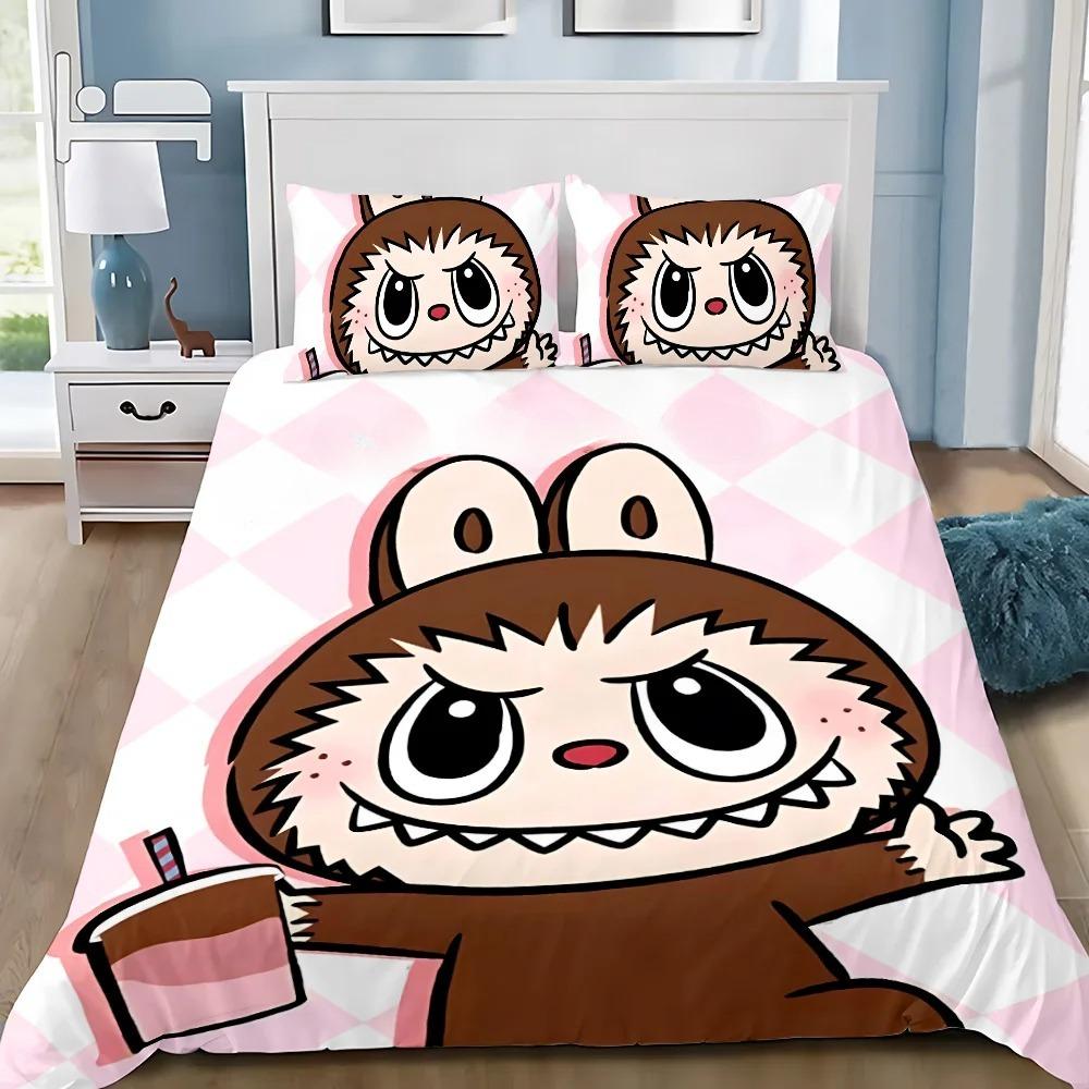 Søtt 3D Labu sengetøy 2/3 delers soveromssett, Barnegave Tenåringer voksen Mikrofiber dobbeltseng Dynetrekk med glidelås Romdekor