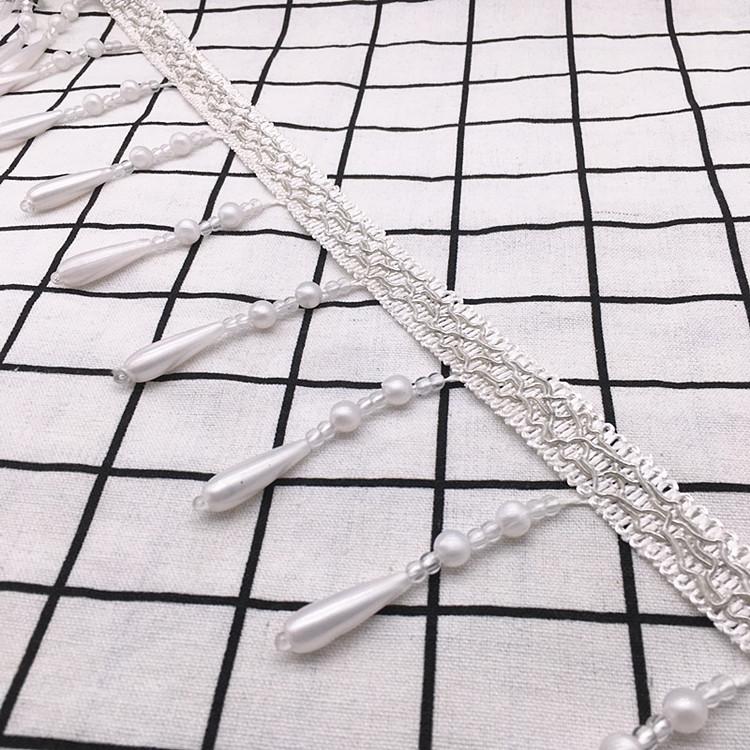 12M Curtain Beads Lace Tassel DIY Curtain Mantle Head Decor Accessories Imitation Pearl Beaded Fringe Lace Trim Upholstery