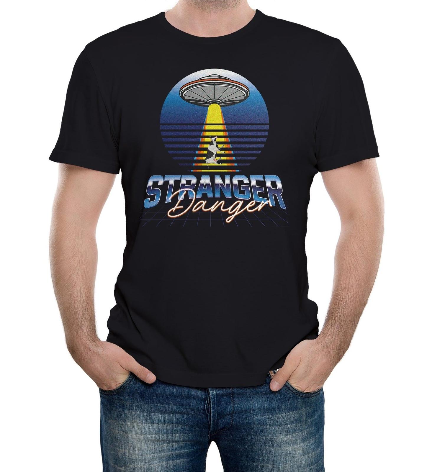 Mens Stranger Danger Funny UFO Abduction Area 51 Conspiracy T-Shirt Mens Womens Tees Top 4XL