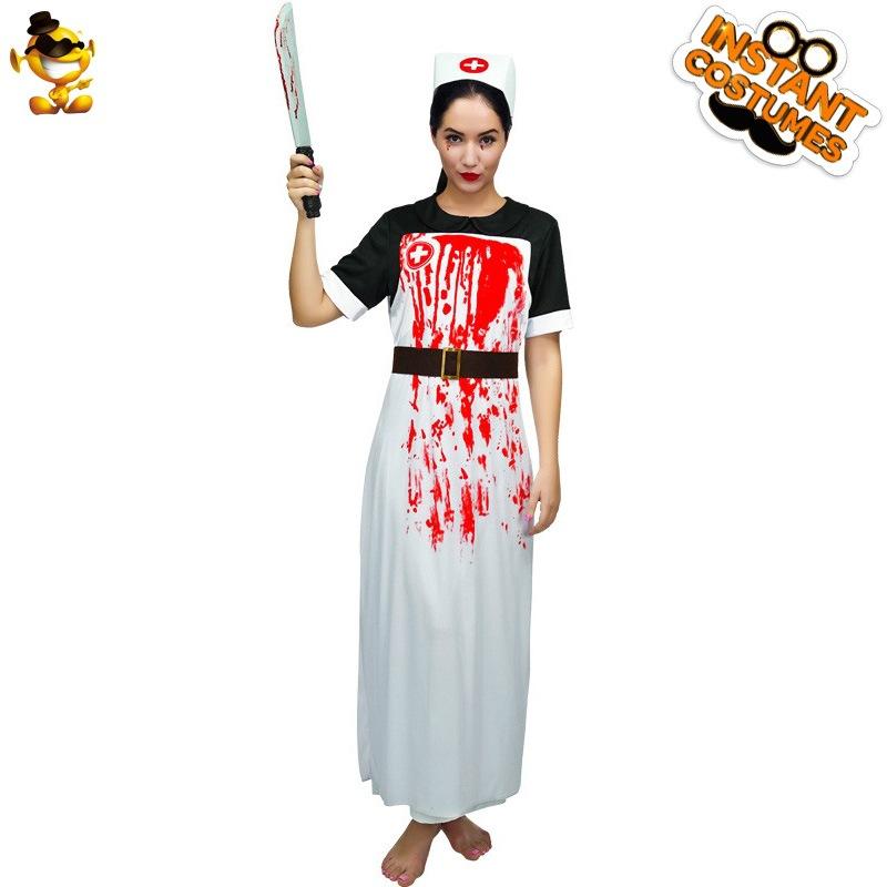 Halloween adult female blood-stained zombie nurse costume, big female zombie doctor cosplay stage costume