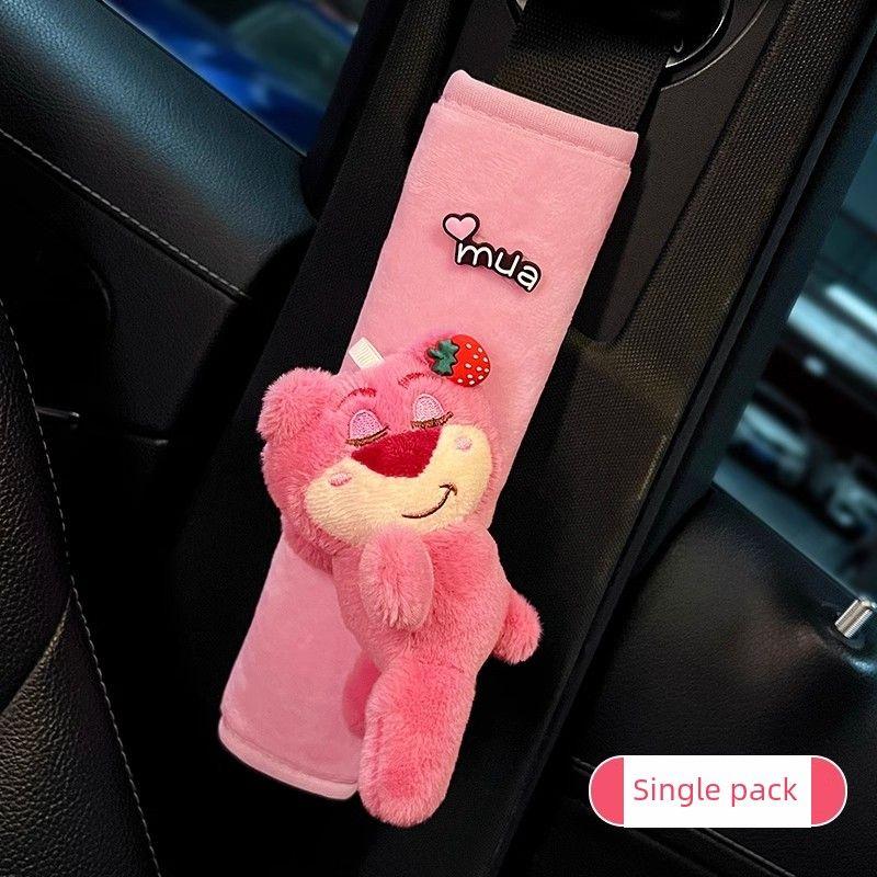 

Car Steering Wheel Cover All Year Round Universal Cartoon Cute Strawberry Bear Car Interior Decoration Winter Protective Cover for Women Pink Bear [Short Velvet Shoulder Pads]