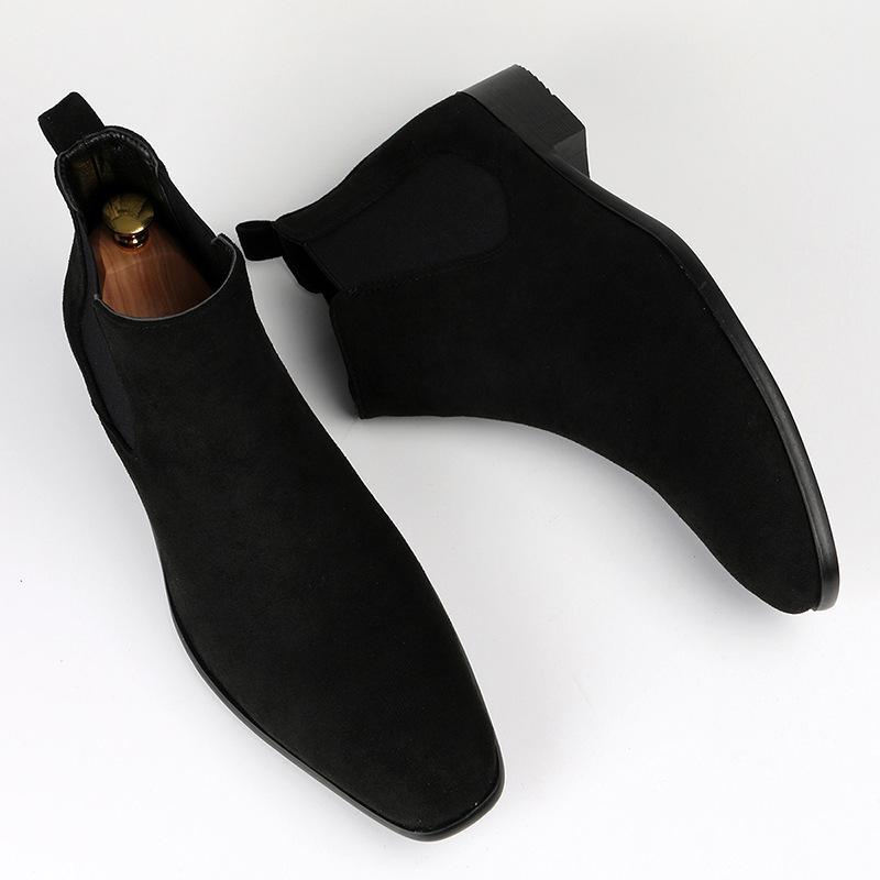 Fashion Men's Frosted Suede Chelsea Boots Square Toe Men's Autumn Shoes with Stylish Men's Ankle Boots Large Size 48 D610