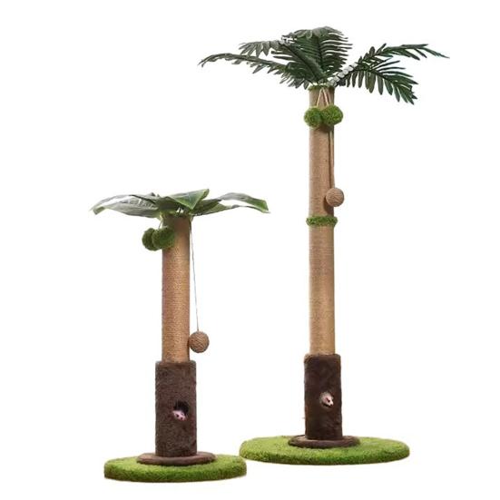 Cat Toy Realistic Coconut Tree Shape Scratching Post with Sisal Claw Grinding Column Hanging Balls Interactive Cat Scratcher