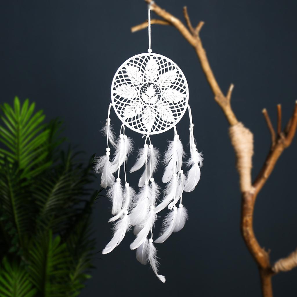 1Pc Leaves Flowers White Feather Dream Catcher Pendant for Wedding Living Room Bedroom Decoration
