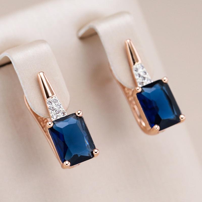 Shiny Square Blue Natural Zircon English Earrings For Women Rose Gold Mixed Luxury Wedding Party Daily Jewelry