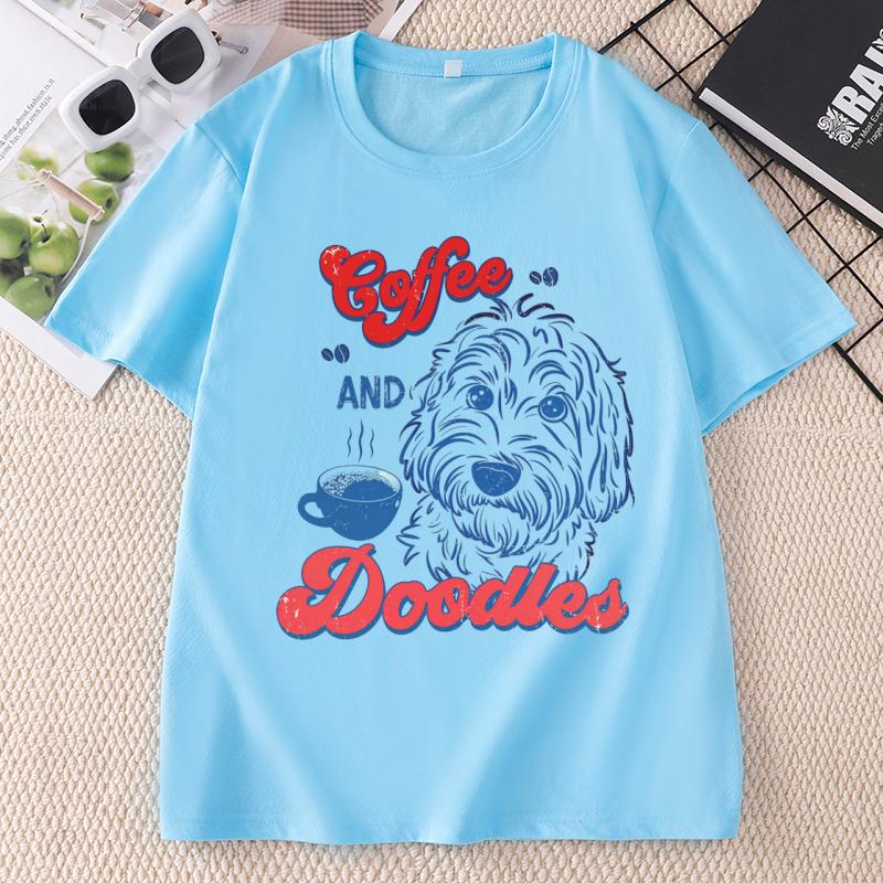 Coffee And Goldendoodle TShirt Casual Round Neck Printed Dog Mom T Shirt Summer Unisex Unisex Funny Dog Lover Clothing