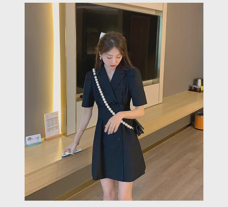 Women's Summer 2023 Slimming Suit Collar Dress – Short Sleeve, High-End Style