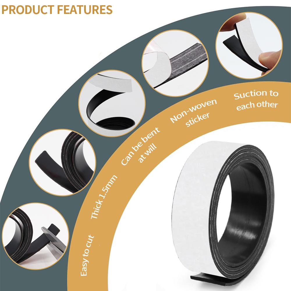 1Meter Self Adhesive Magnetic Tape Rubber Magnet Tape Strong Flexible Magnet Stripe for Refrigerator Photo Posters 39.37inch