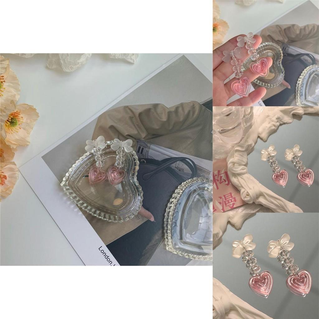 Pink Heart Stylish Earrings Fashionable Long Alloy Plated Geometric Drop Jewelry For Women