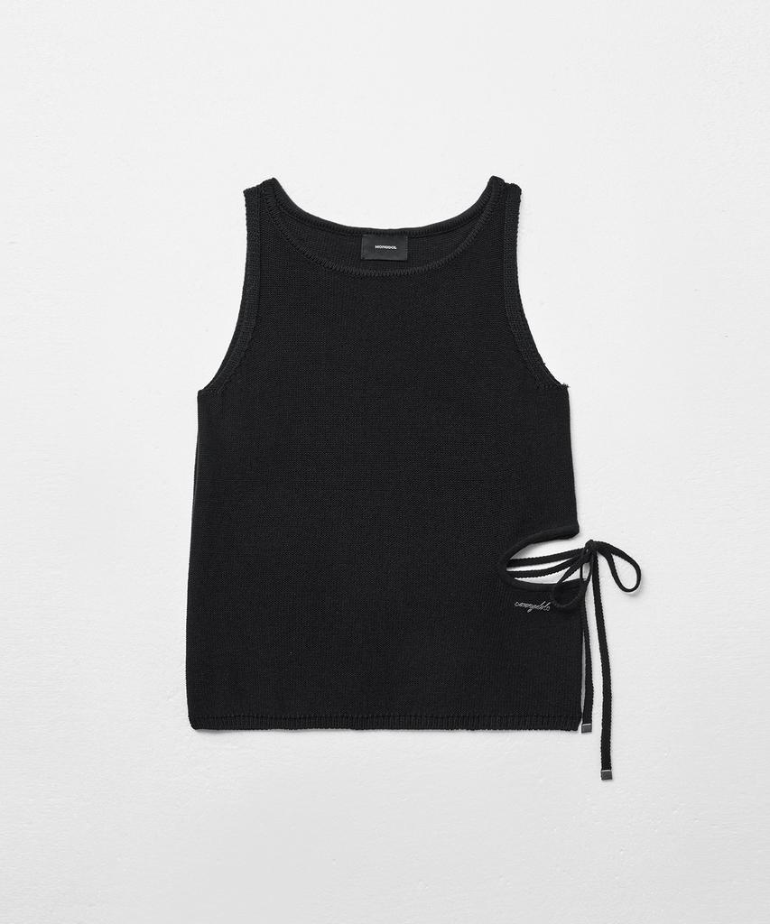 MONGDOL Side Slit Knit Sleeveless Black Mdkt109Black
