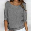 Spring European & American Style Solid Color Round Neck Sweater, Women's Elegant Three-Quarter Sleeve Commuting Top