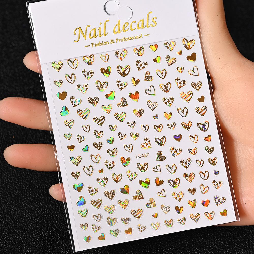 Best-Selling Japanese Aesthetic Laser Silver Heart Nail Stickers - Plant-Inspired Nail Art