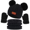 Kids Winter Hat Scarf Gloves Set Double Ball Fleece Lining Baby Hats for Boy Girl Solid Color Infant Knitting Beanie Cap 1-4Year