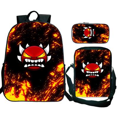 Angry Geometry Dash Backpack 3pcs School Bag Waterproof Student Girls Boys Children Mochila with Pen Bag