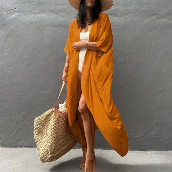 Beach Cover Up Cardigan V-neck Half Sleeve Quick-Drying Breathable Loose Fit Swimwear Coat with Tie Design