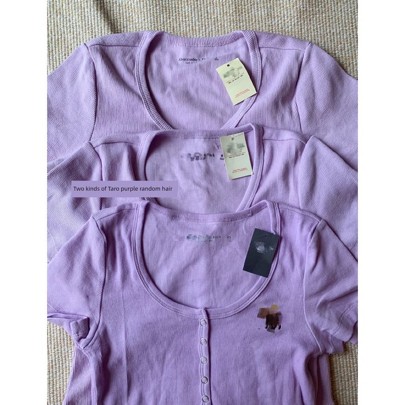 

Vietnam-Made A- yuan Deer Embroider Breasted Henry Collar Short Sleeve Thread T-shirt Taro purple (color 2/color 3 XS(160/88A)