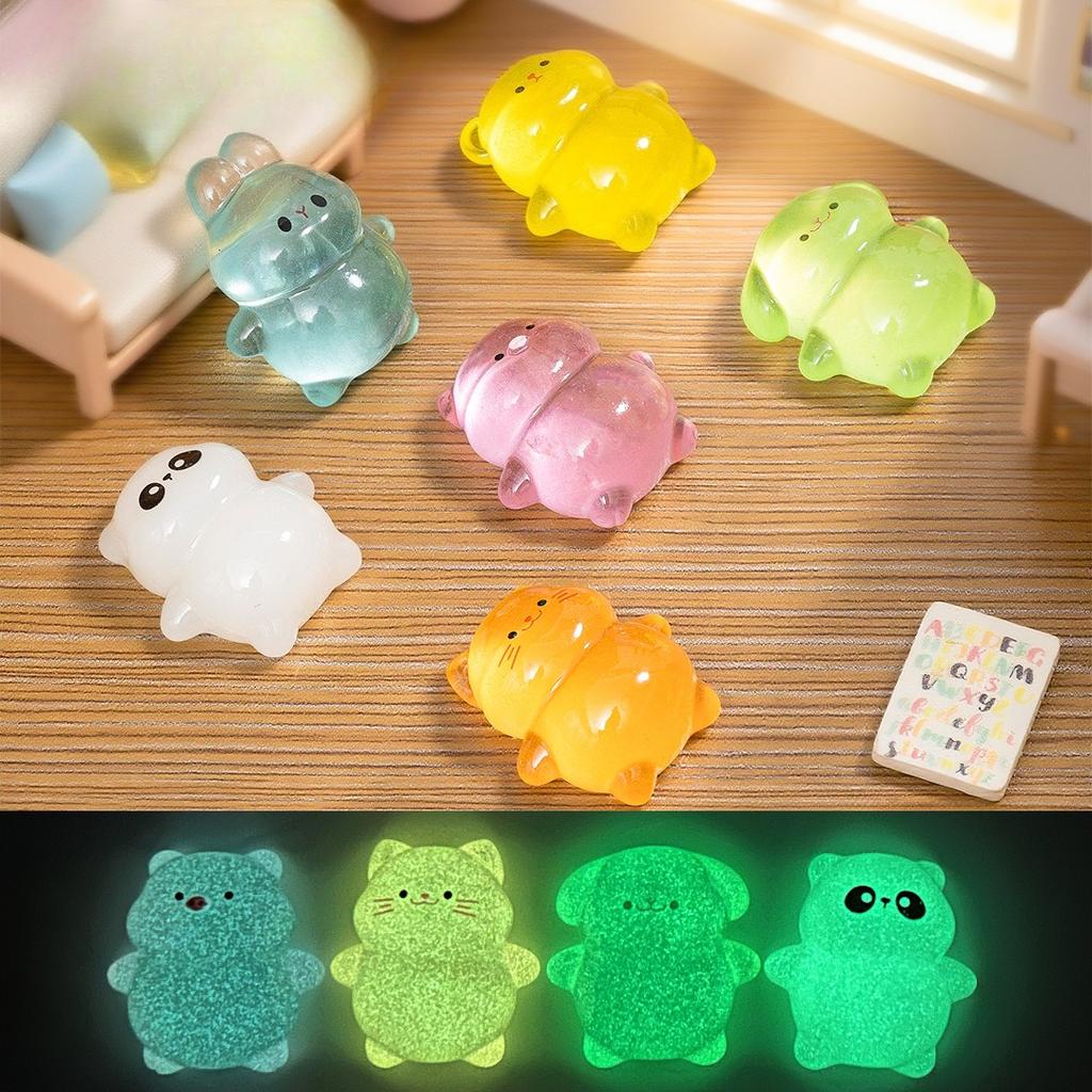 10-100 Stück Mini Leuchtende flach liegende Hunde Kätzchen Cartoon Panda Tier Harz Bär Ornament Mikrolandschaft Dekoration DIY Schreibtisch Dekoration