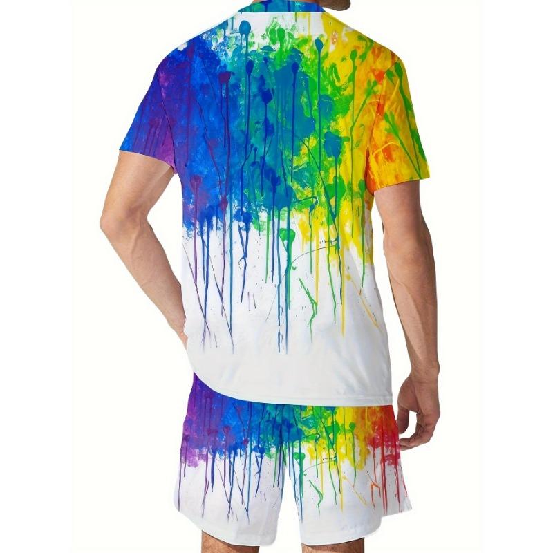 Men's 2Pcs suits Trendy Outfits Casual Crew Neck Short Sleeve T-Shirt Shorts Set For Summer Men's Print Clothing