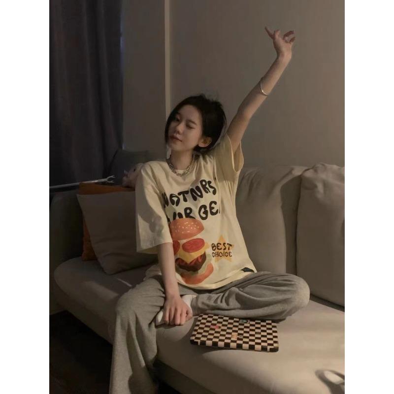 Pajamas women's short-sleeved trousers summer cartoon cute 2 new cartoon spring and summer loungewear suit can be worn outside