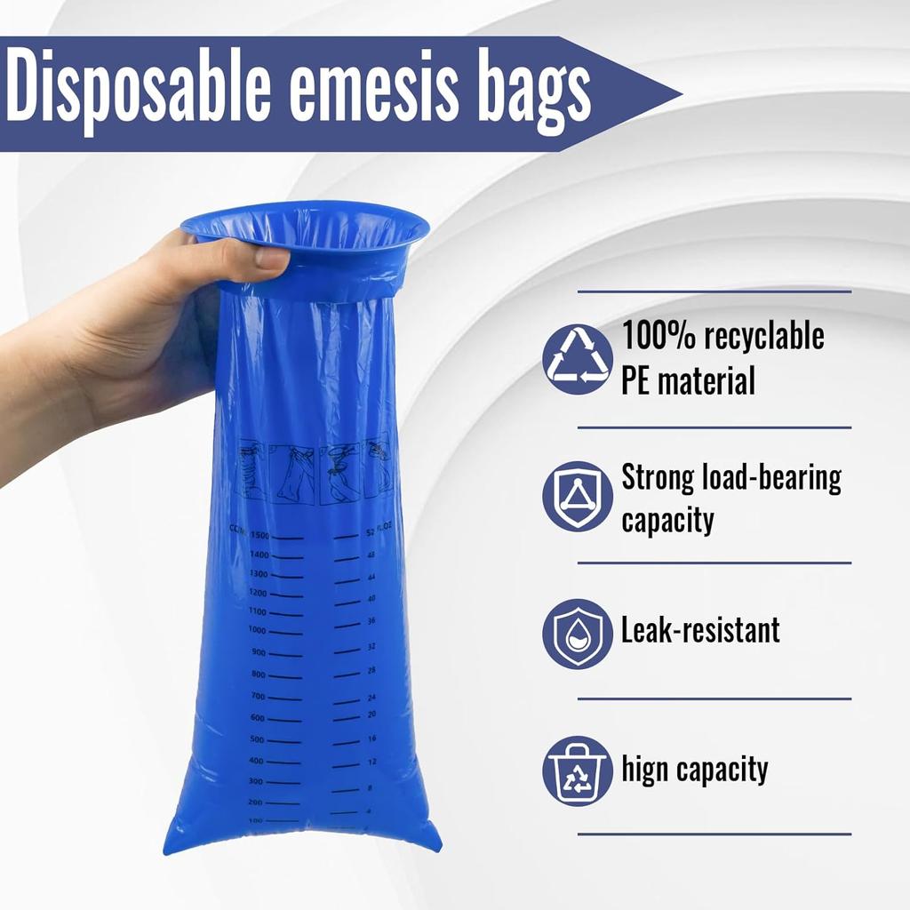 28PCS Sick Bags Blue High Density Leakproof Odor Control Emesis Vomit Bags for Travel with Snap for Pregnant Women Car Bus or Aircraft