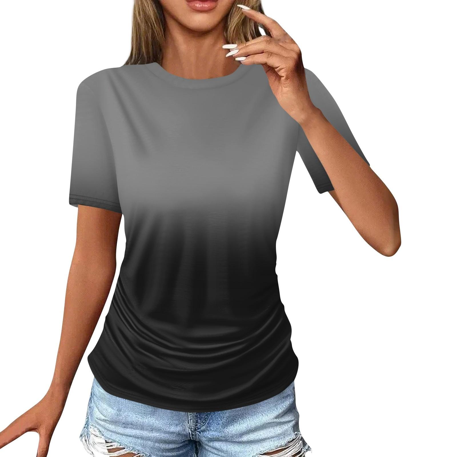 

Жіночі футболки Модні повсякденні топи з круглим вирізом і короткими рукавами. Туніка з принтом L чорний