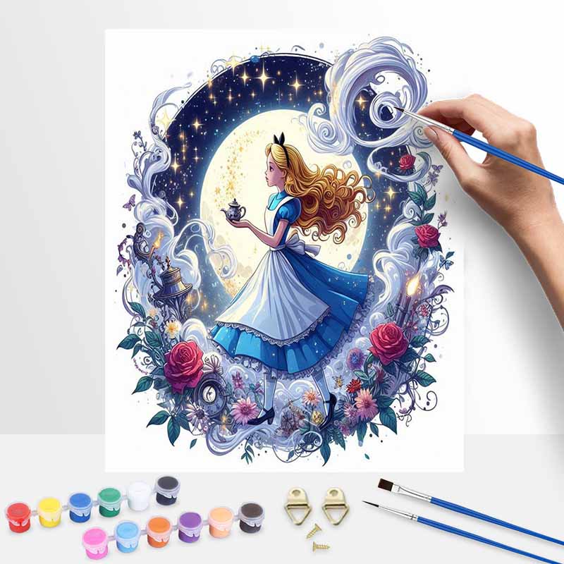 Disney Alice In Wonderland Oil Painting Art Painting Kit Handmade Diy Gift Home Decoration Wall Decor Artistic Starry Night Floral Theme