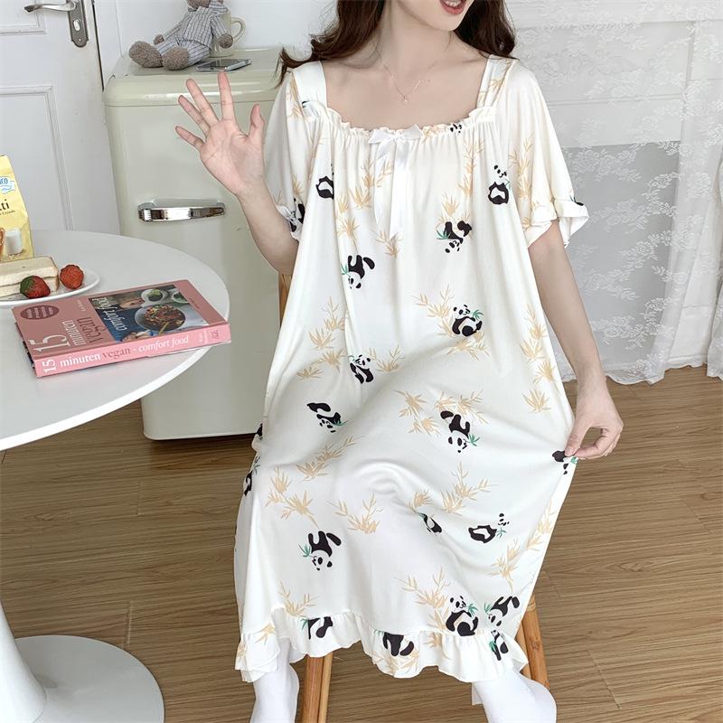 Women's Plus Size Ice Silk Nightdress - Summer Over-the-Knee, High-End, Loose Fit, Thin Section for Sizes Up To 300 Jin