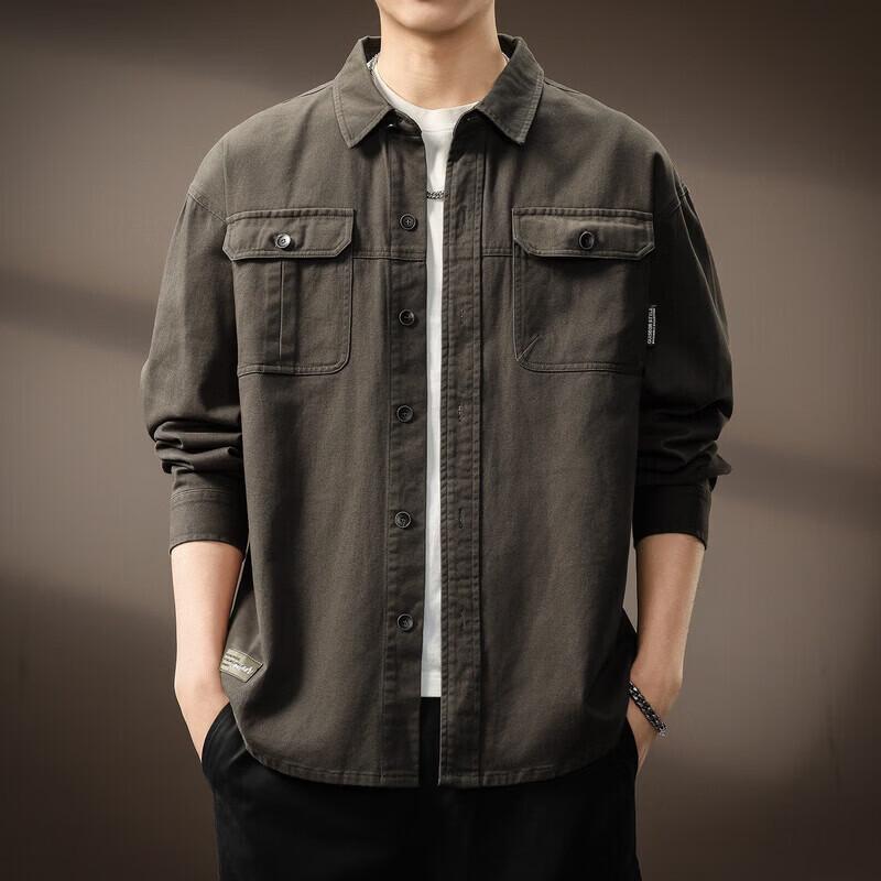 Мужская американская ретро хлопковая рубашка с текстурой L