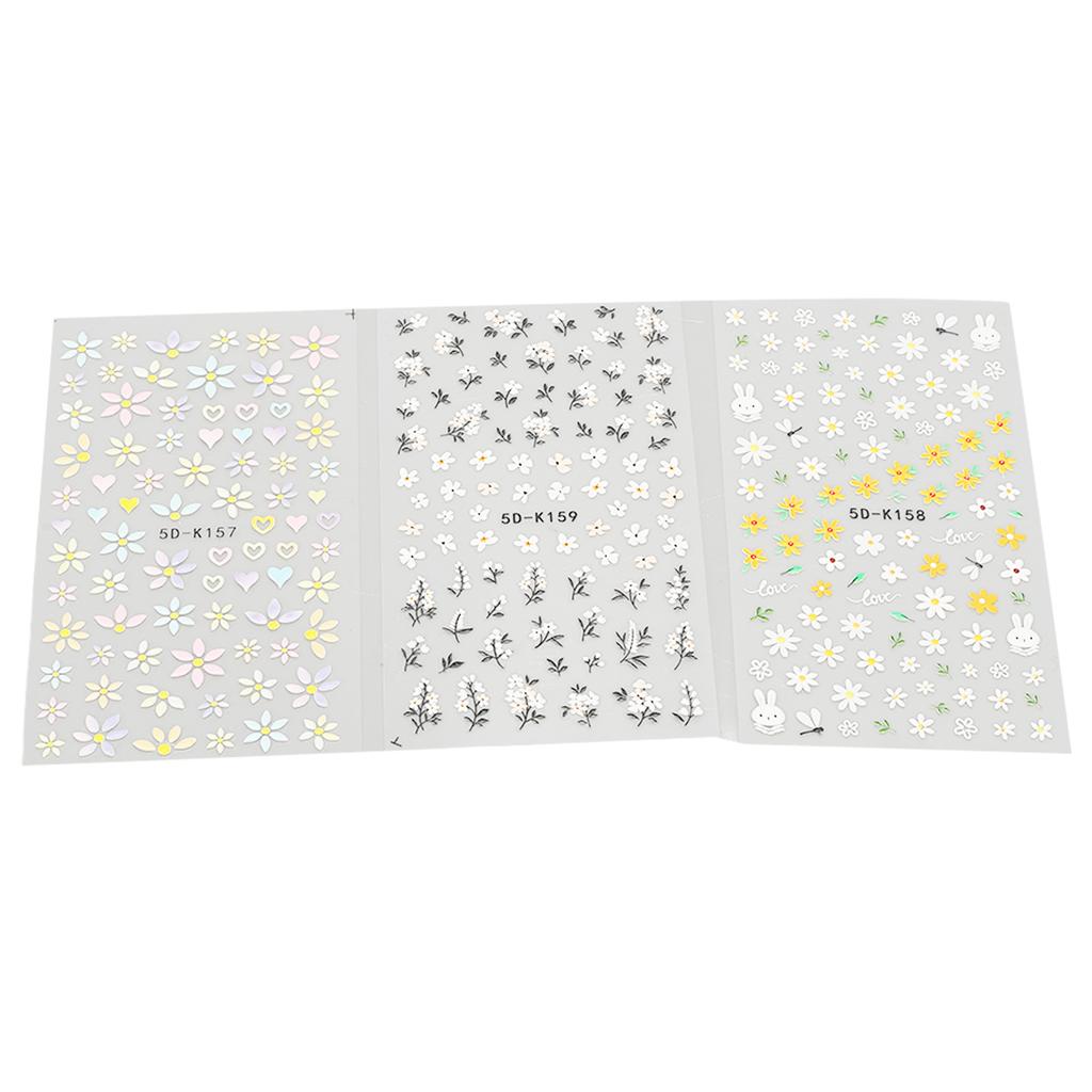 3 Stück Nail Art Sticker Selbstklebend Frühlingsblume Langlebiger Dekorativer Nagelsticker für DIY